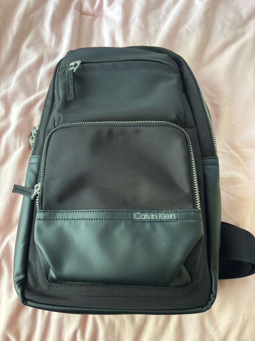 Calvin Klein Black Men's Sling Bag with Silver Zippers - Picture 4 of 8
